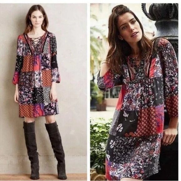 Anthropologie One September Arcata Patchwork Lace Front Dress size Medium P NEW - Picture 1 of 10